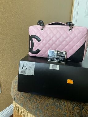 CHANEL Quilted Pink Leather Satchel with Black CC Accent
